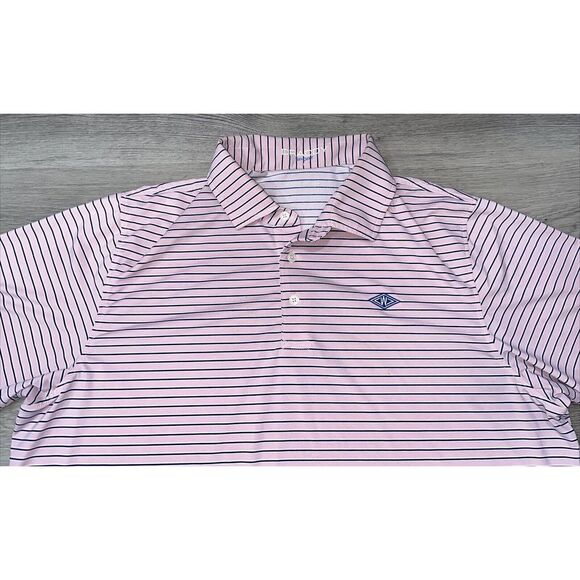 B. Draddy Large Men's Pink Striped Golf Polo Embroidered Striped - Picture 1 of 9
